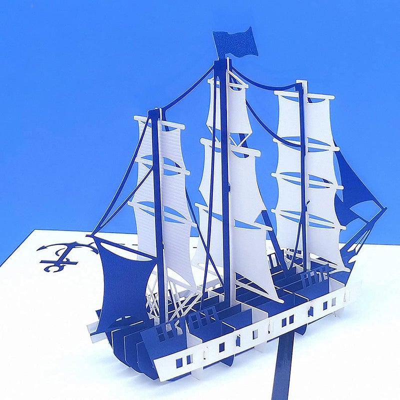 the love 2-Pack Sailing Boat Pop Up Cards Greeting Cards for Men and Boys Congratulation, for Special Day Father's Day Valentine's Day, Birthday or Wedding, with Envelope (Navy) - Image 4